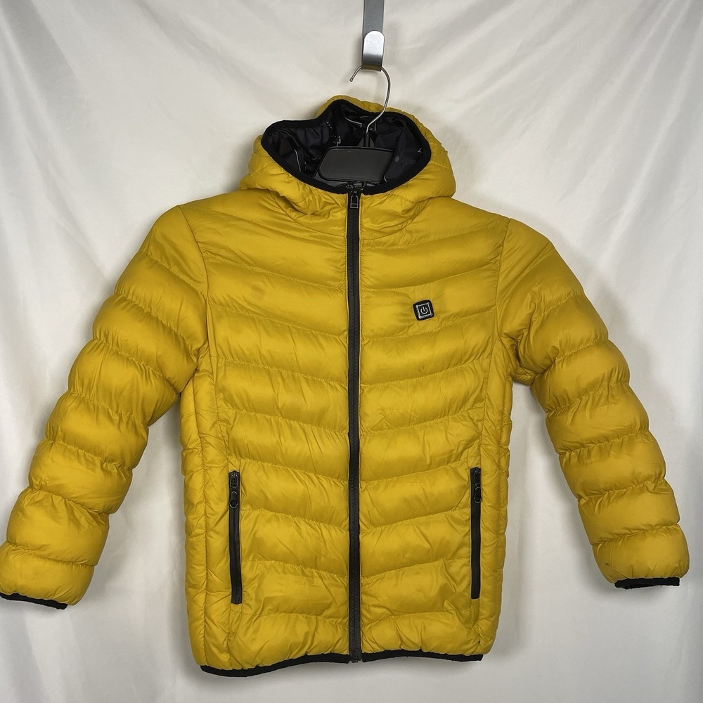 Boys Yellow Hooded Lined Winter Snow Ski Jacket‎ Size 140 Heated *No Battery